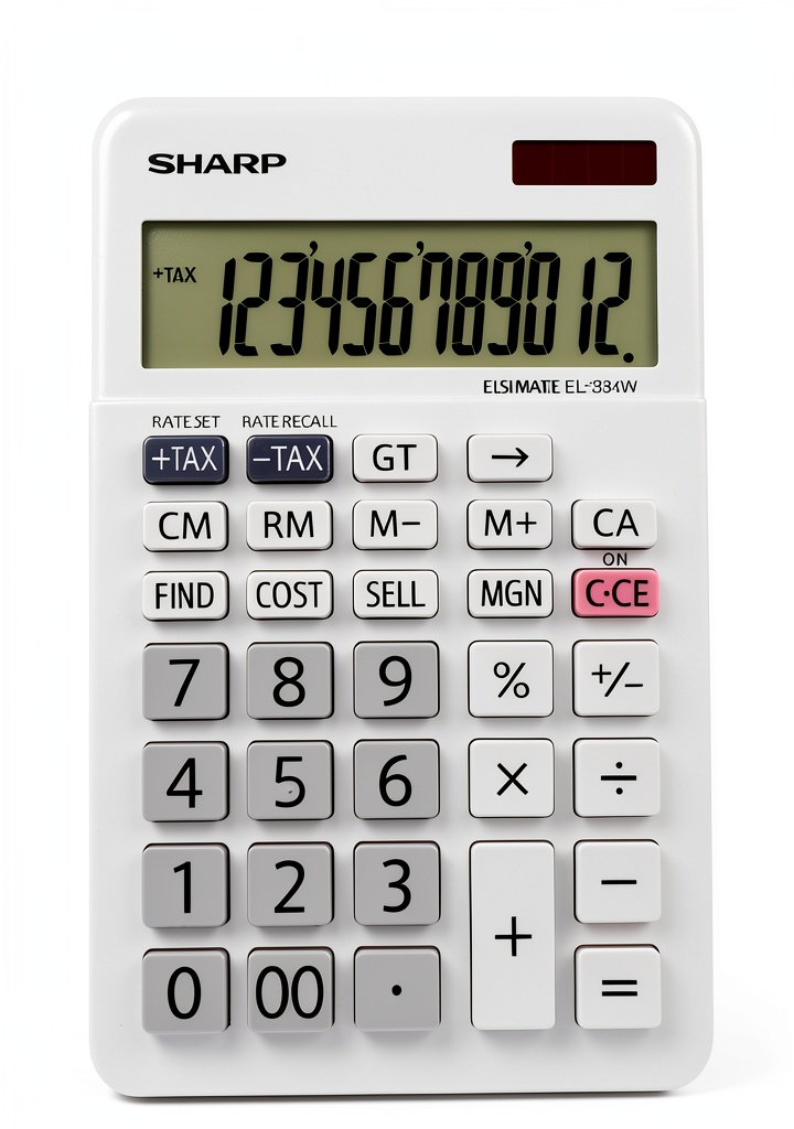 Victor EL-334WB calculator on a desk with paperwork