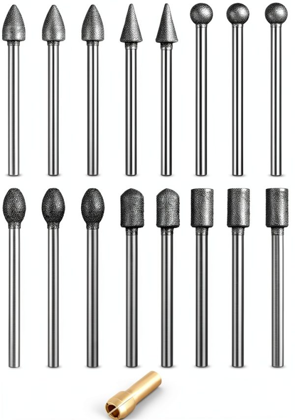 Diamond Grinding Bit Set 20Pcs 120 Grit 1/8" Shank by Nakonic Burrs-0