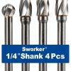 Sworker 4Pcs Carbide Burr Set 1/4" Aluminum Wide-Flute Cut-8