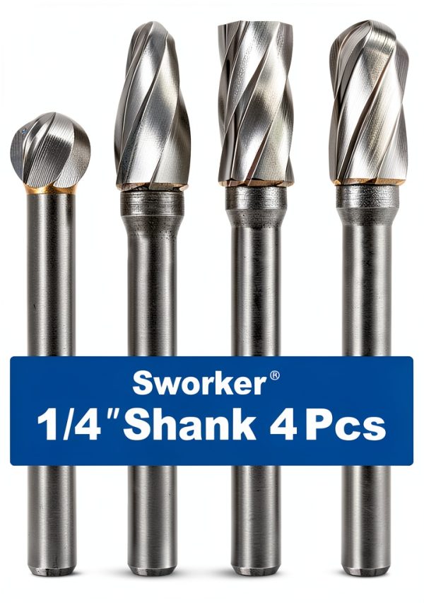 Sworker 4Pcs Carbide Burr Set 1/4" Aluminum Wide-Flute Cut-8