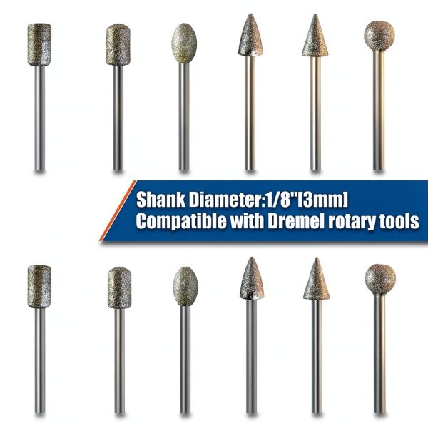 Diamond Grinder Bits LuMuank 20pcs 1/8" Shank 120-Grit Rotary Tool Set-3