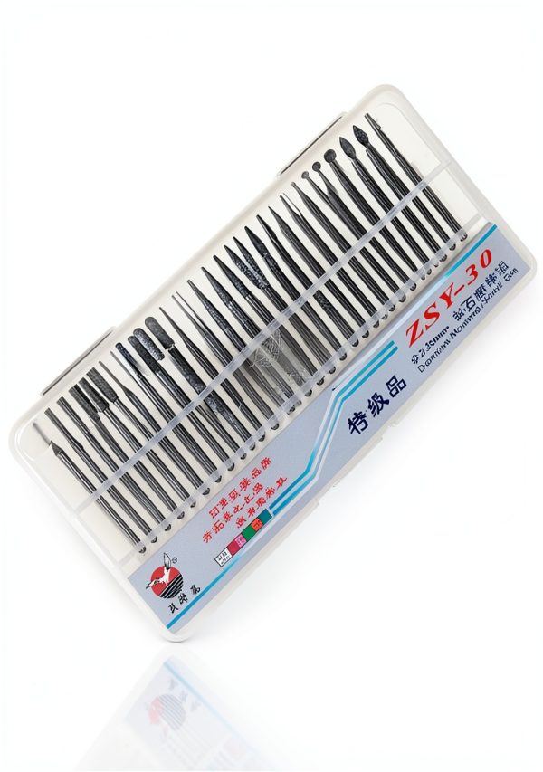 Yakamoz 30Pcs 2.35mm Shank Titanium-Coated Diamond Burrs Set Rotary File Burs Accessories Kit for Rotary Grinder Tools Grinding Polishing Carving Stone Jewelry Glass Ceramics-6