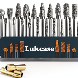 Double Cut Carbide Rotary Burr Set 20pcs Lukcase 1/8" Shank 2 Collets-0